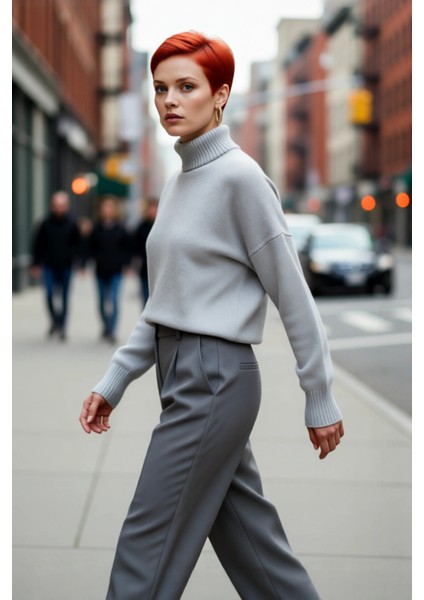 Kadın Basic Oversize Dik Yaka Triko Kazak Düşük Kol Uzun Boy Kışlık Günlük Şıklık Sunar Kaliteli modelleri