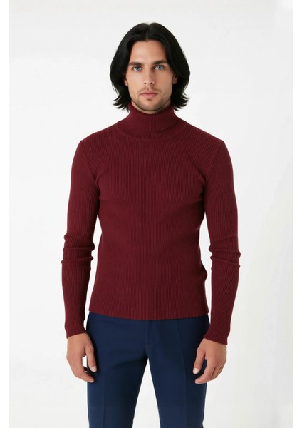 Erkek Fitted Balıkçı Yaka Fitilli Triko Kazak Kış Günleri Için Ideal Şıklığı ve Konforu Sunar fiyatları