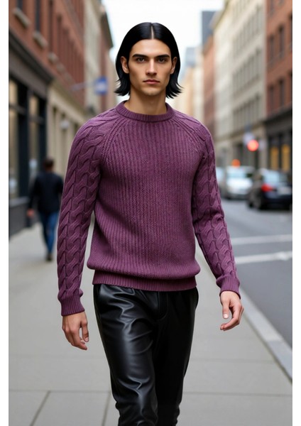 Unisex Casual Regular Fit Bisiklet Yaka Saç Örgü Desenli Kalın Triko Kazak Kış Kombinleri Için Ideal