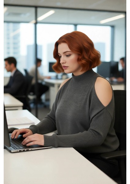 Kadın Relaxed Kalıp Dik Yaka Düşük Uzun Kollu Omzu Açık Detaylı Modern Konforlu Triko Kazak modelleri