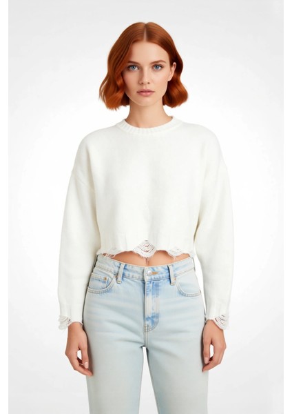 Kadın Oversize Triko Crop Kazak Düşük Kollu Akıtma Detaylı Yumuşak Dokusuyla Modern Şıklık Sunar fiyatları