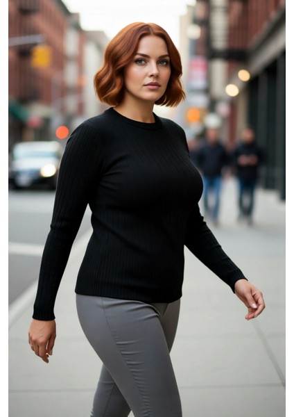 Kadın Fitilli Bodycone Ince Triko Bluz Bisiklet Yaka Standart Kol Günlük Şık Kombinler Için Ideal