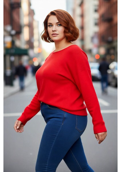 Kadın Büyük Beden Relaxed Fit Akrilik Düz Desen Triko Kazak Kış Günlük Kombinler Için Şık Seçim