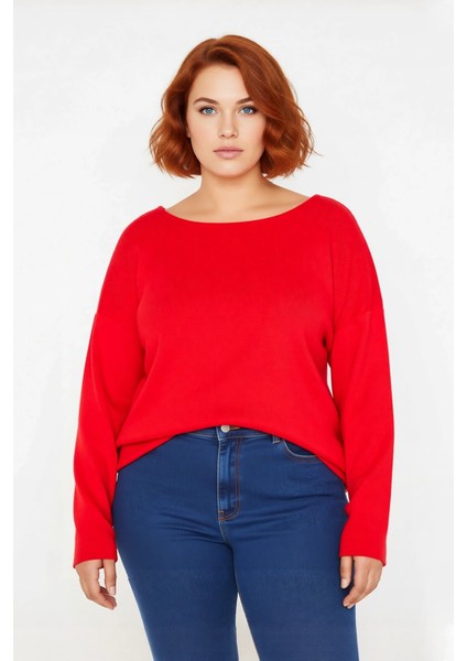 Kadın Büyük Beden Relaxed Fit Akrilik Düz Desen Triko Kazak Kış Günlük Kombinler Için Şık Seçim fiyatları