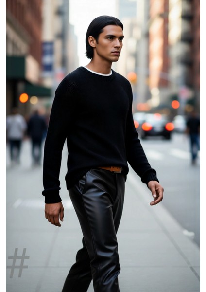 Erkek Fitted Kalıp Bisiklet Yaka Seamless Reglan Kol Basic Triko Kazak Sonbahar Kış Şıklığı