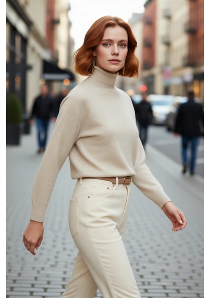 Kadın Oversize Balıkçı Yaka Basic Triko Kazak Kışlık Soğuk Havalar Için Ideal Şıklık ve Rahatlık