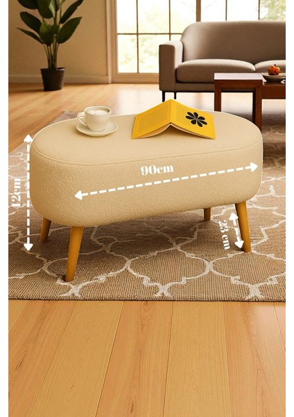 Pufora Büyük Oval Peluş Bench – Ahşap Retro Ayaklı, Dekoratif ve Konforlu Tabure fiyatları