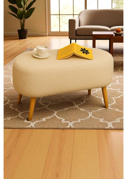Pufora Büyük Oval Peluş Bench – Ahşap Retro Ayaklı, Dekoratif ve Konforlu Tabure modelleri