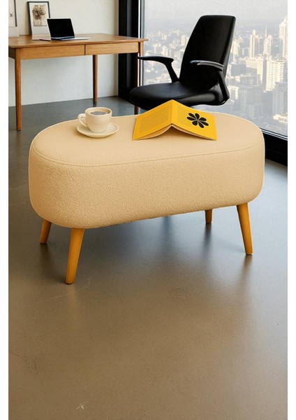 Pufora Büyük Oval Peluş Bench – Ahşap Retro Ayaklı, Dekoratif ve Konforlu Tabure fırsatları