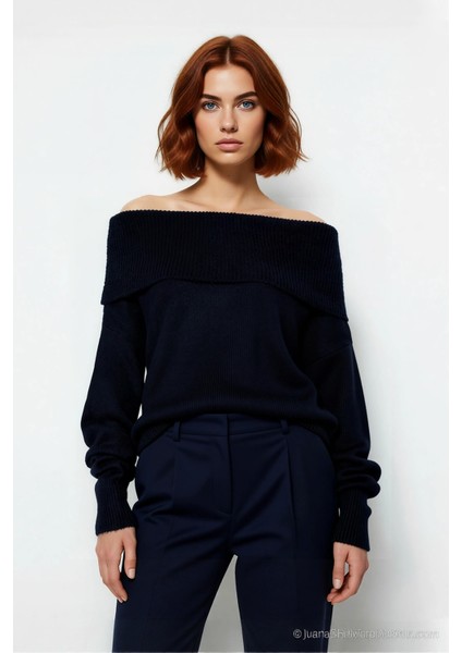 Kadınlara Özel Regular Kalıp Carmen Yaka Triko Kazak Kış Şıklığı Için Ideal Uzun Kollu Tasarım fiyatları