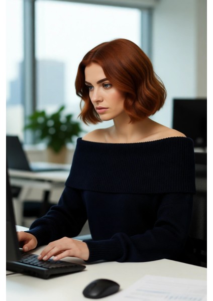 Kadınlara Özel Regular Kalıp Carmen Yaka Triko Kazak Kış Şıklığı Için Ideal Uzun Kollu Tasarım modelleri