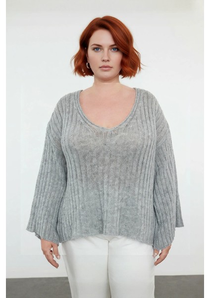 Kadın V Yaka Düz Fitilli Triko Kazak Rahat Regular Kalıp Düşük Uzun Kol Ilkbahar Sonbahar Şıklığı fiyatları