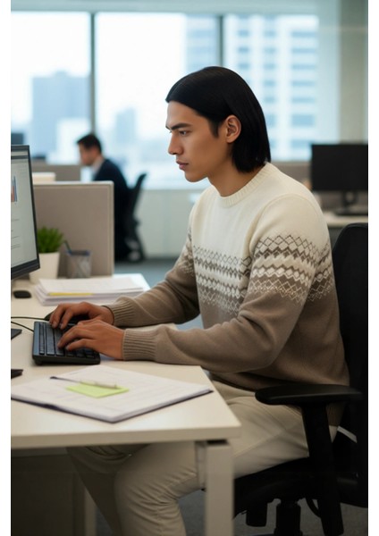 Erkek Fitted Etnik Desenli Bisiklet Yaka Triko Kazak Kış Günleri Için Ideal Şık ve Konforlu Bir modelleri