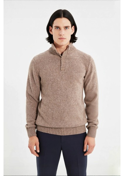 Erkek Gri Fitted Kesim Düğmeli Dik Yaka Kalın Triko Kazak Kışlık Günlük Kombinler Için Şık Seçim fiyatları