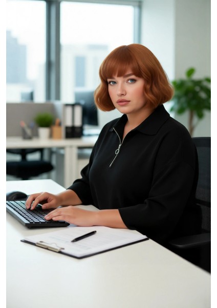 Kadın Relaxed Kalıp Polo Yaka Fermuar Detaylı Düşük Kollu Truvakar Triko Kazak Büyük Beden Rahat modelleri