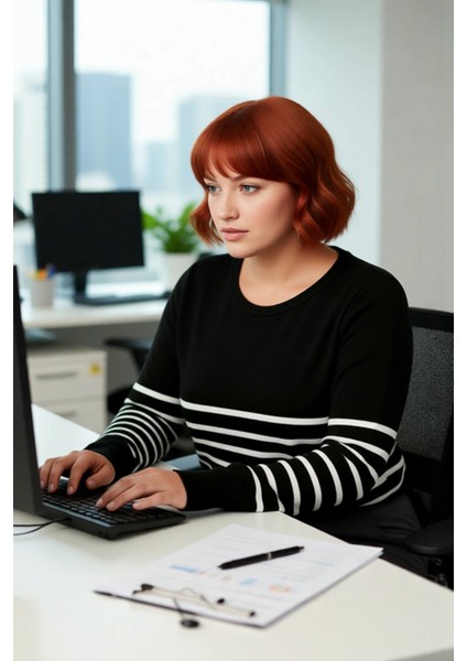 Kadın Çizgili Bisiklet Yaka Relaxed Kalıp Uzun Kollu Triko Kazak Günlük Şıklık ve Konfor Sunar modelleri