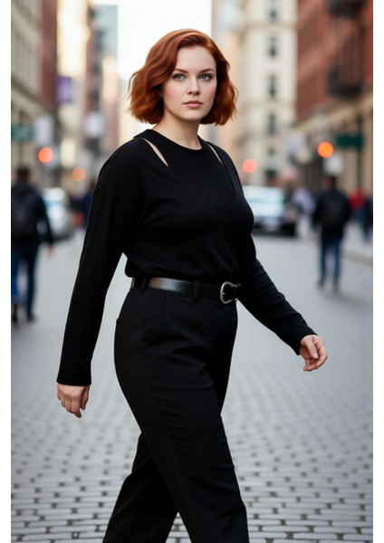 Kadın Regular Kalıp Akrilik Triko Ikili Bluz Kazak Takımı Düz Desen Standart Kol Konforlu Kış