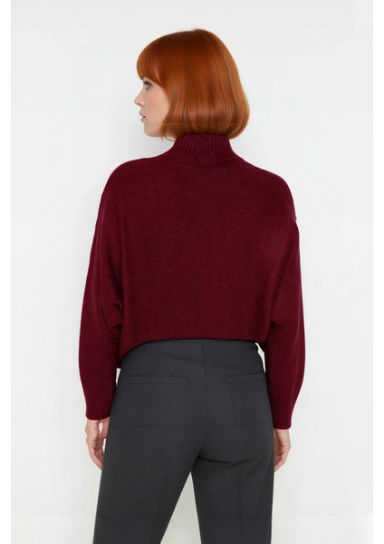 Kadın Oversize Kalıp Dik Yaka Düz Triko Kazak Düşük Kol Detaylı Kışlık Şık Günlük Kombinler Için fırsatları