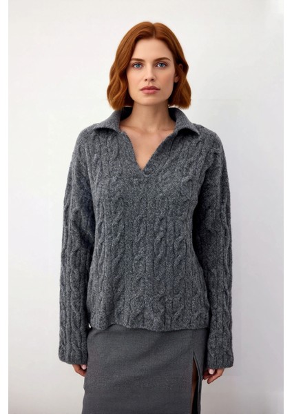 Kadın Oversize Saç Örgü Apaş Yaka Düşük Kol Triko Kazak Kışlık Rahat ve Şık Kombinler Için Ideal fiyatları