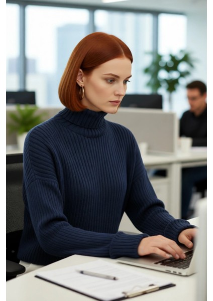 Kadın Oversize Super Crop Balıkçı Yaka Uzun Kollu Akrilik Triko Kazak Kışlık Günlük Şıklık modelleri