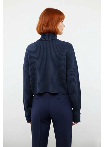Kadın Oversize Super Crop Balıkçı Yaka Uzun Kollu Akrilik Triko Kazak Kışlık Günlük Şıklık fırsatları