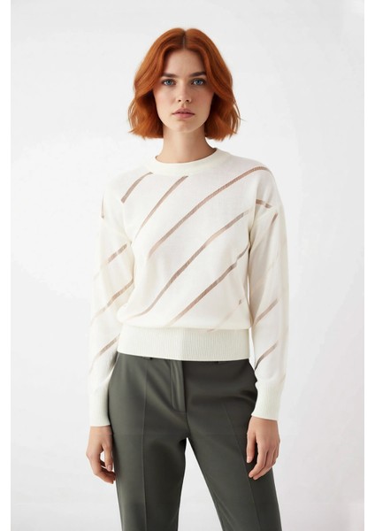 Kadınlara Özel Regular Kalıp Ajurlu Triko Kazak Bisiklet Yaka Düşük Kollu Modern Şıklık Kaliteli fiyatları