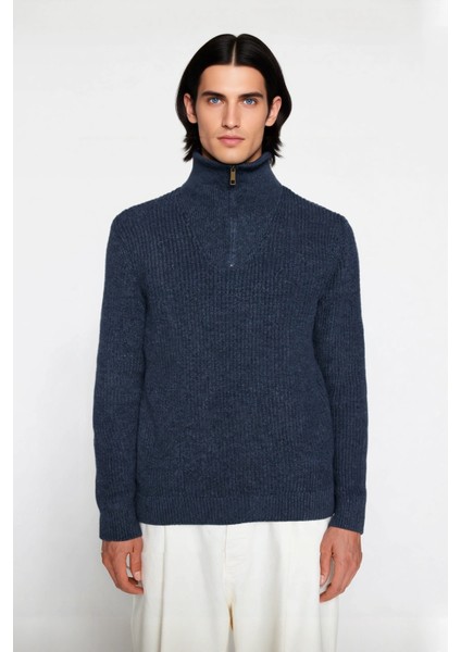 Erkek Regular Fit Fermuarlı Dik Yaka Kalın Triko Kazak Yünlü Karışım Kışlık Günlük Konfor Için Ideal fiyatları