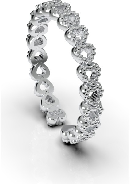 925 Ayar Oksitli Sıralı Tamtur Kalp Ayarlanabilir Gümüş Yüzük modelleri