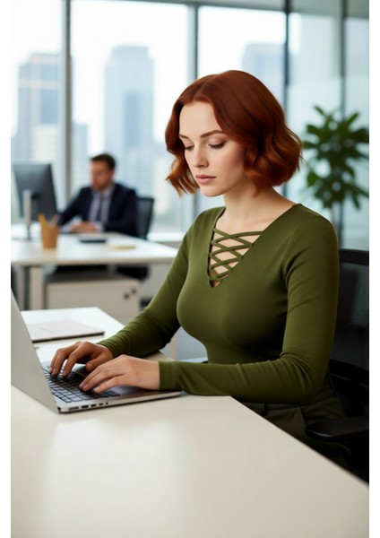 Kadın Fitted Kesim Britli V Yaka Uzun Kollu Triko Bluz Soğuk Havalar Için Şık ve Modern Seçim modelleri