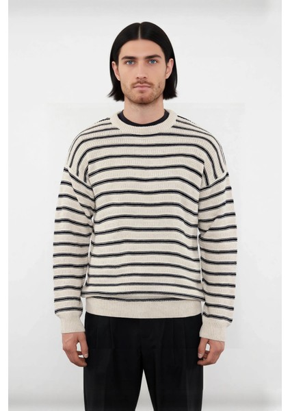 Unisex Oversize Çizgili Bisiklet Yaka Triko Kazak Kış Günleri Için Rahat ve Şık Bir Seçim Kaliteli fiyatları