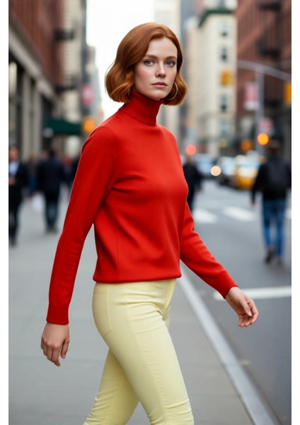 Kadın Oversize Balıkçı Yaka Basic Triko Kazak Kışlık Soğuk Havalar Için Ideal Şıklık ve Rahatlık
