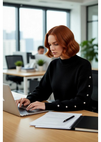 Kadınlar Için Dik Yaka Regular Kalıp Düşük Kol Düğme Detaylı Triko Kazak Soğuk Günlerin Şık Seçimi modelleri