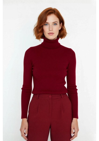 Kadınlara Özel Fitted Balıkçı Yaka Uzun Kollu Basic Triko Kazak Kış Günleri Için Ideal Akrilik fiyatları