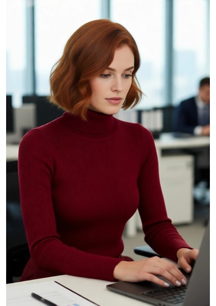 Kadınlara Özel Fitted Balıkçı Yaka Uzun Kollu Basic Triko Kazak Kış Günleri Için Ideal Akrilik modelleri