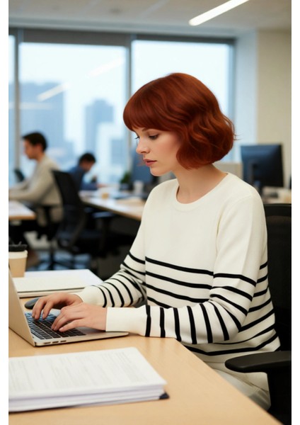 Kadın Çizgili Bisiklet Yaka Relaxed Kalıp Uzun Kollu Triko Kazak Günlük Şıklık ve Konfor Sunar modelleri