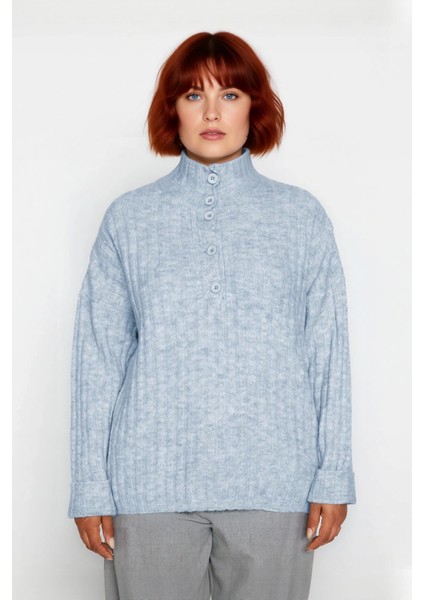 Kadın Relaxed Kalıp Dik Yaka Fitilli Dokuma Düğmeli Triko Kazak Kış Günleri Için Konfor ve Şıklık fiyatları