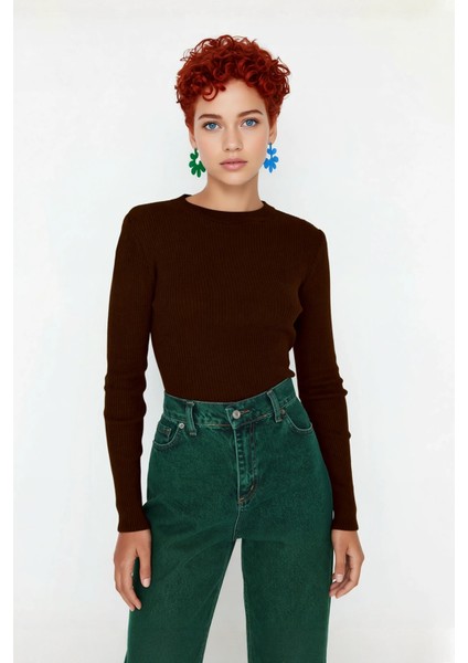 Kadın Fitted Bisiklet Yaka Uzun Kollu Triko Kazak Basic Düz Desen Akrilik Materyal Kış Konforu fiyatları