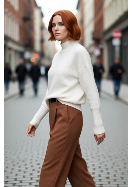 Kadın Oversize Kesim Dik Yaka Reglan Kol Düz Gri Triko Kazak Kışlık Günlük Giyim Için Ideal Seçim