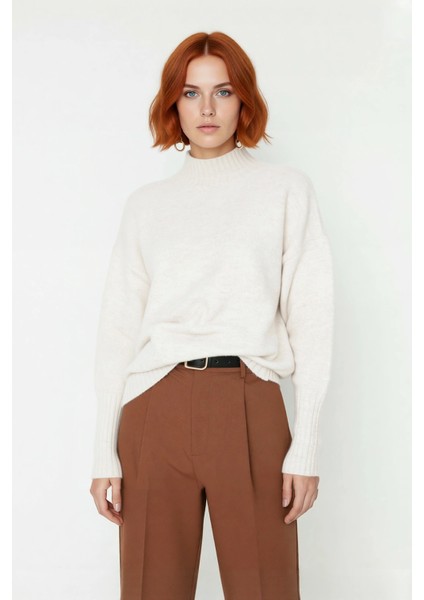 Kadın Oversize Kesim Dik Yaka Reglan Kol Düz Gri Triko Kazak Kışlık Günlük Giyim Için Ideal Seçim fiyatları