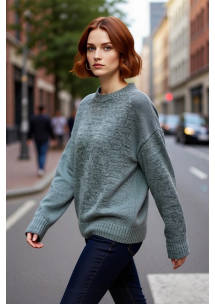 Kadın Oversize Triko Kazak Düşük Kol Bisiklet Yaka Basic Kışlık Günlük Rahat Şık Tasarım Kaliteli