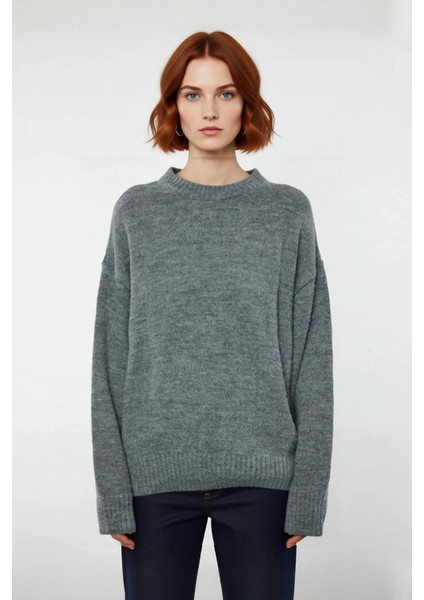 Kadın Oversize Triko Kazak Düşük Kol Bisiklet Yaka Basic Kışlık Günlük Rahat Şık Tasarım Kaliteli fiyatları