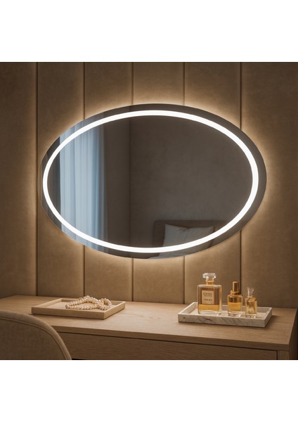 Oval LED Işıklı Duvar Aynası – Modern Minimal Banyo Aynası