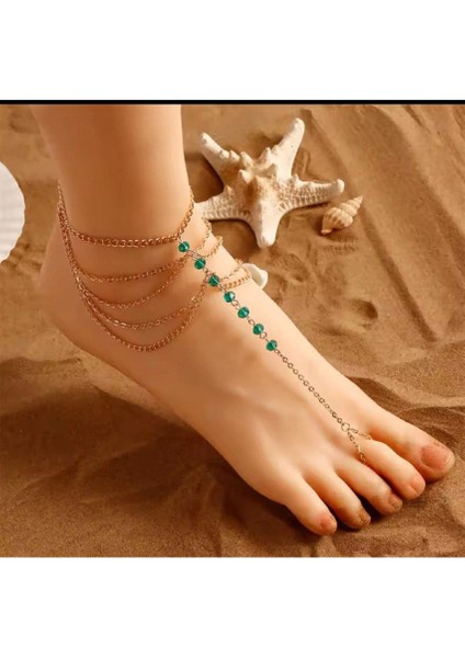Şıklığınızı Tamamlayacak Altın Renk Zincir Boncuk Ayak Halhal
