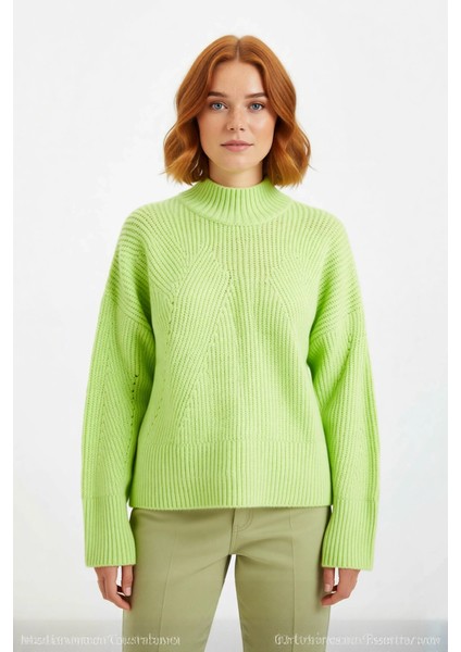 Kadın Gri Oversize Dik Yaka Akrilik Selanik Dokuma Uzun Kollu Basic Triko Kazak Kaliteli Şık fiyatları