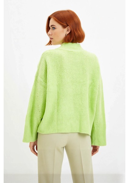 Kadın Gri Oversize Dik Yaka Akrilik Selanik Dokuma Uzun Kollu Basic Triko Kazak Kaliteli Şık fırsatları