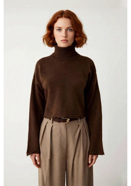 Kadın Oversize Balıkçı Yaka Düşük Kol Süper Crop Triko Kazak Kış ve Sonbahar Için Ideal Günlük fiyatları