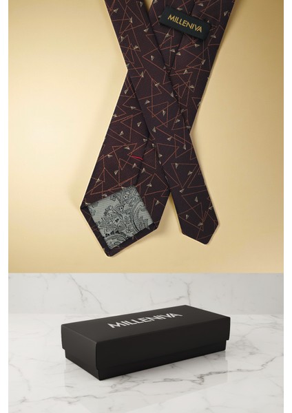 Geometrik Desen Bronz Kravat & Mendil modelleri