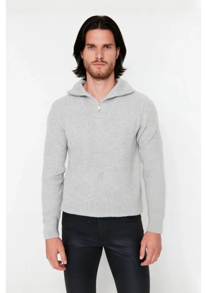 Erkek Regular Fit Fermuarlı Dik Yaka Kalın Triko Kazak Yünlü Karışım Kışlık Günlük Konfor Için Ideal fiyatları