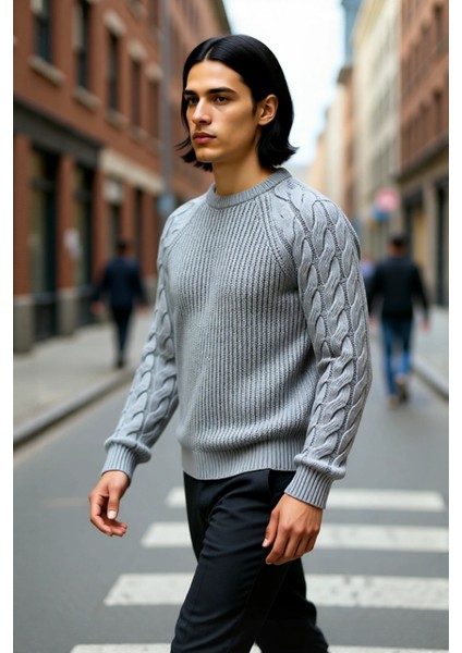 Unisex Casual Regular Fit Bisiklet Yaka Saç Örgü Desenli Kalın Triko Kazak Kış Kombinleri Için Ideal