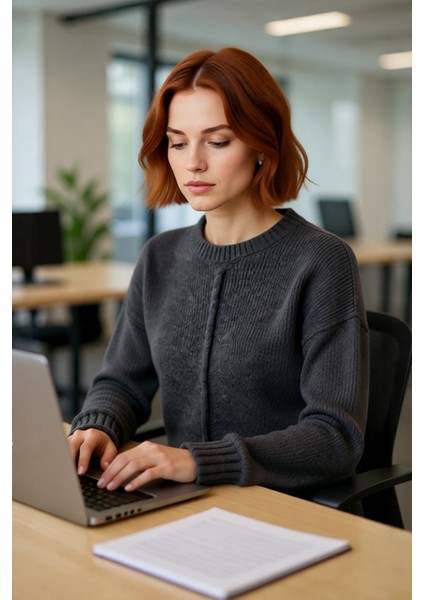 Kadın Oversize Kalın Triko Kazak Düşük Kol Bisiklet Yaka Düz Desen Gri Modern Şık Kışlık Kaliteli modelleri